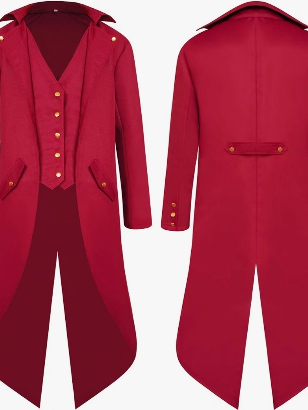 RING LEADER Red Tailcoat Jacket w/ Gold Buttons (w/gold Studded Shoulder Pads)